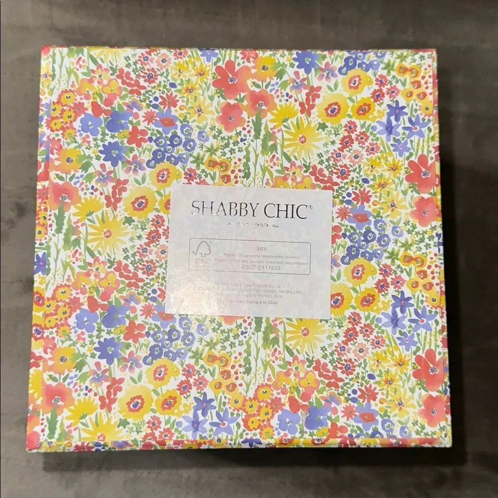 SHABBY CHIC One Floral Lavender Top White Bow Square Nesting Gift Box